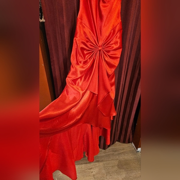 Women's Red satin dress. Ruffle Hemline. Size Xs - Picture 7 of 15